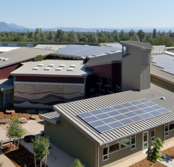 Large metal roofing system on commercial complex 