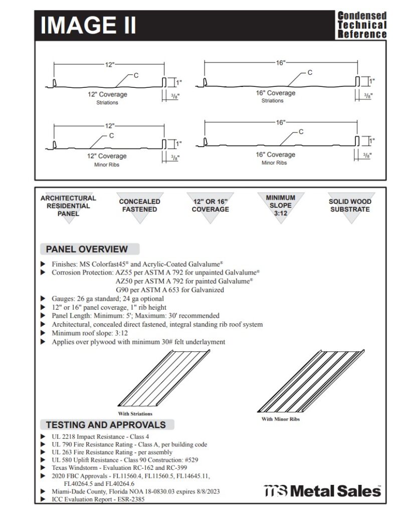 Image II Concealed Fastened Roof Panel Specs
