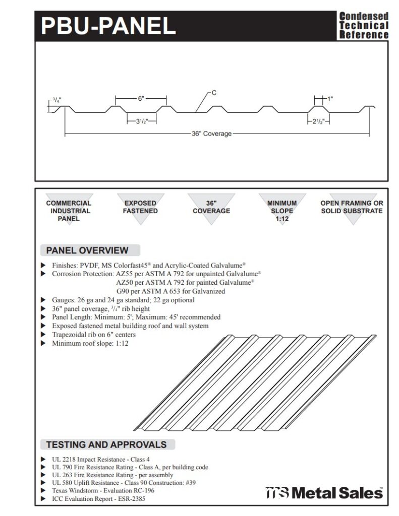 PBU-Panel Roof and Wall panel Specs