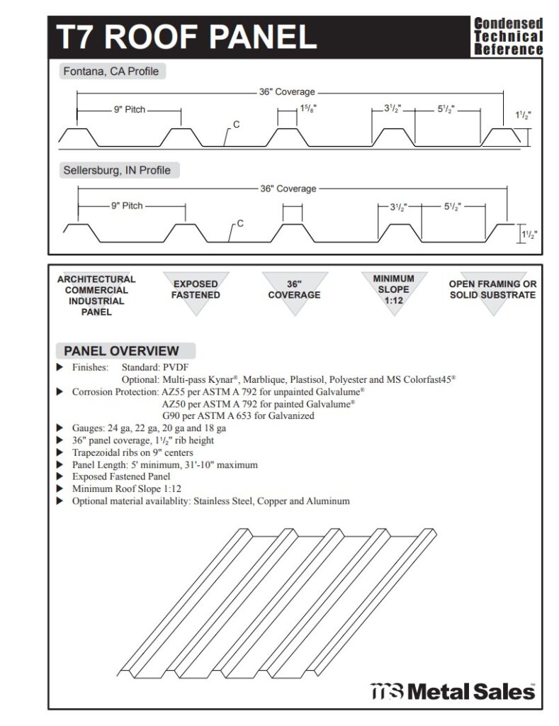 T7 Roof Low Rib Series Exposed Fastened Line Roof Specs