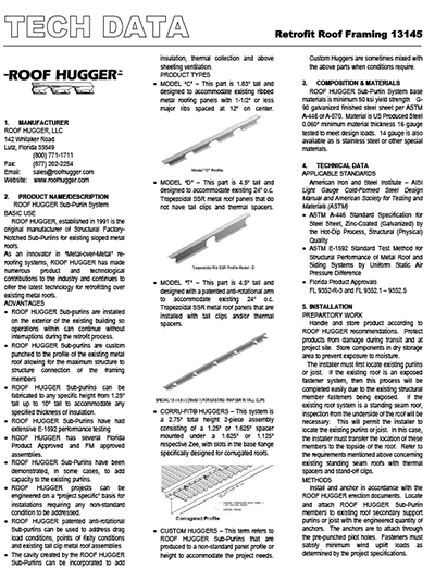 Roof Hugger Tech Data Sheet 